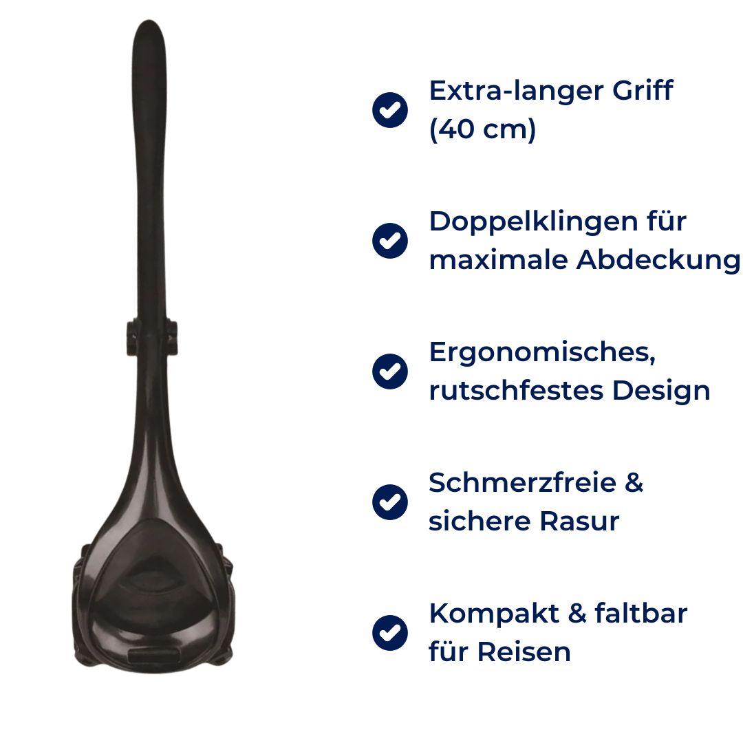 KlingenMax Exklusiv Rückenrasierer für Männer – Rückenhaarentfernung – Langer Griff – 2 Klingen – Schmerzfrei – Ergonomisch – Pflege