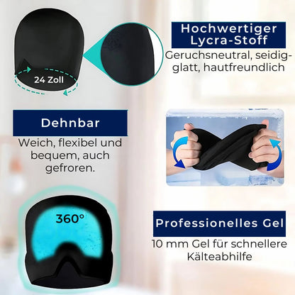 MigraSoothe Exklusiv Gelhaube – Sofortige Linderung bei Kopfschmerzen & Migräne | Kühlender Komfort – Drucktherapie – Lichtabschirmung