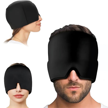 MigraSoothe Exklusiv Gelhaube – Sofortige Linderung bei Kopfschmerzen & Migräne | Kühlender Komfort – Drucktherapie – Lichtabschirmung