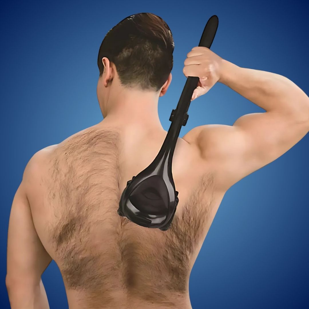 KlingenMax Exklusiv Rückenrasierer für Männer – Rückenhaarentfernung – Langer Griff – 2 Klingen – Schmerzfrei – Ergonomisch – Pflege