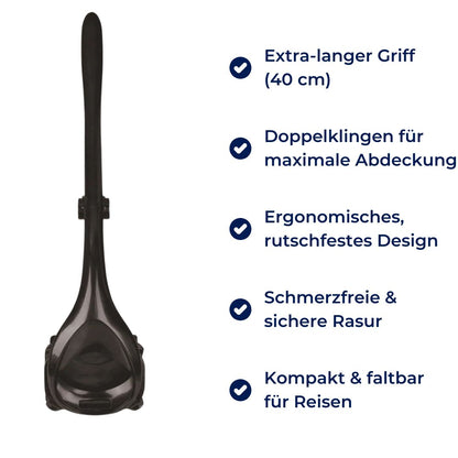 KlingenMax Exklusiv Rückenrasierer für Männer – Rückenhaarentfernung – Langer Griff – 2 Klingen – Schmerzfrei – Ergonomisch – Pflege