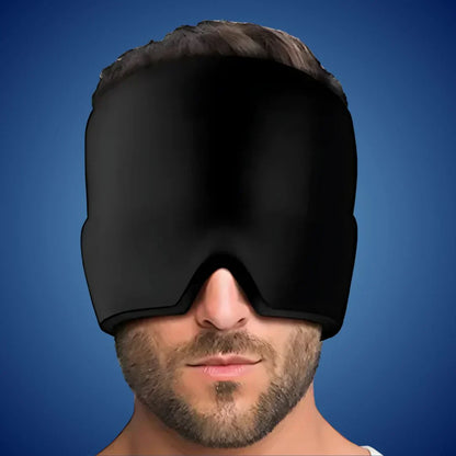 MigraSoothe Exklusiv Gelhaube – Sofortige Linderung bei Kopfschmerzen & Migräne | Kühlender Komfort – Drucktherapie – Lichtabschirmung