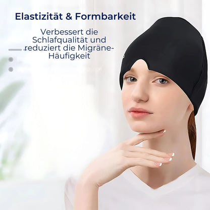 MigraSoothe Exklusiv Gelhaube – Sofortige Linderung bei Kopfschmerzen & Migräne | Kühlender Komfort – Drucktherapie – Lichtabschirmung