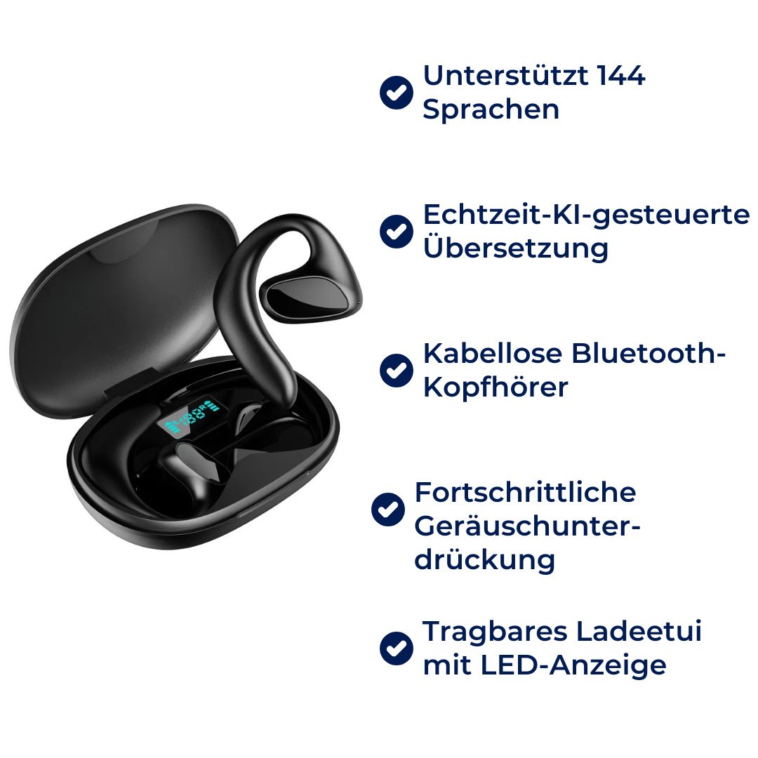 LingoWelle Exklusiv | Intelligenter Sofort Sprachübersetzer - 144 Sprachen - Echtzeit - Kabellose Bluetooth - Kopfhörer - KI - Geräuschunterdrückung