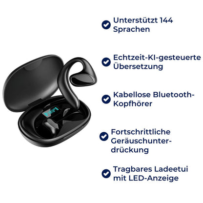 LingoWelle Exklusiv | Intelligenter Sofort Sprachübersetzer - 144 Sprachen - Echtzeit - Kabellose Bluetooth - Kopfhörer - KI - Geräuschunterdrückung