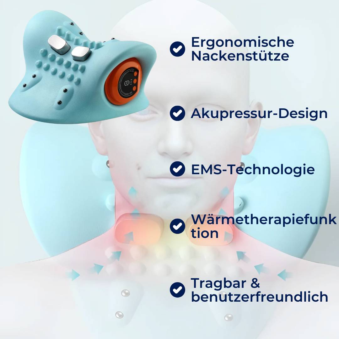NackenEase Exklusiv EMS Nackenmassagegerät – Schmerzlinderung – Muskelstimulation – Wärmefunktion – Tragbar für Verspannungen