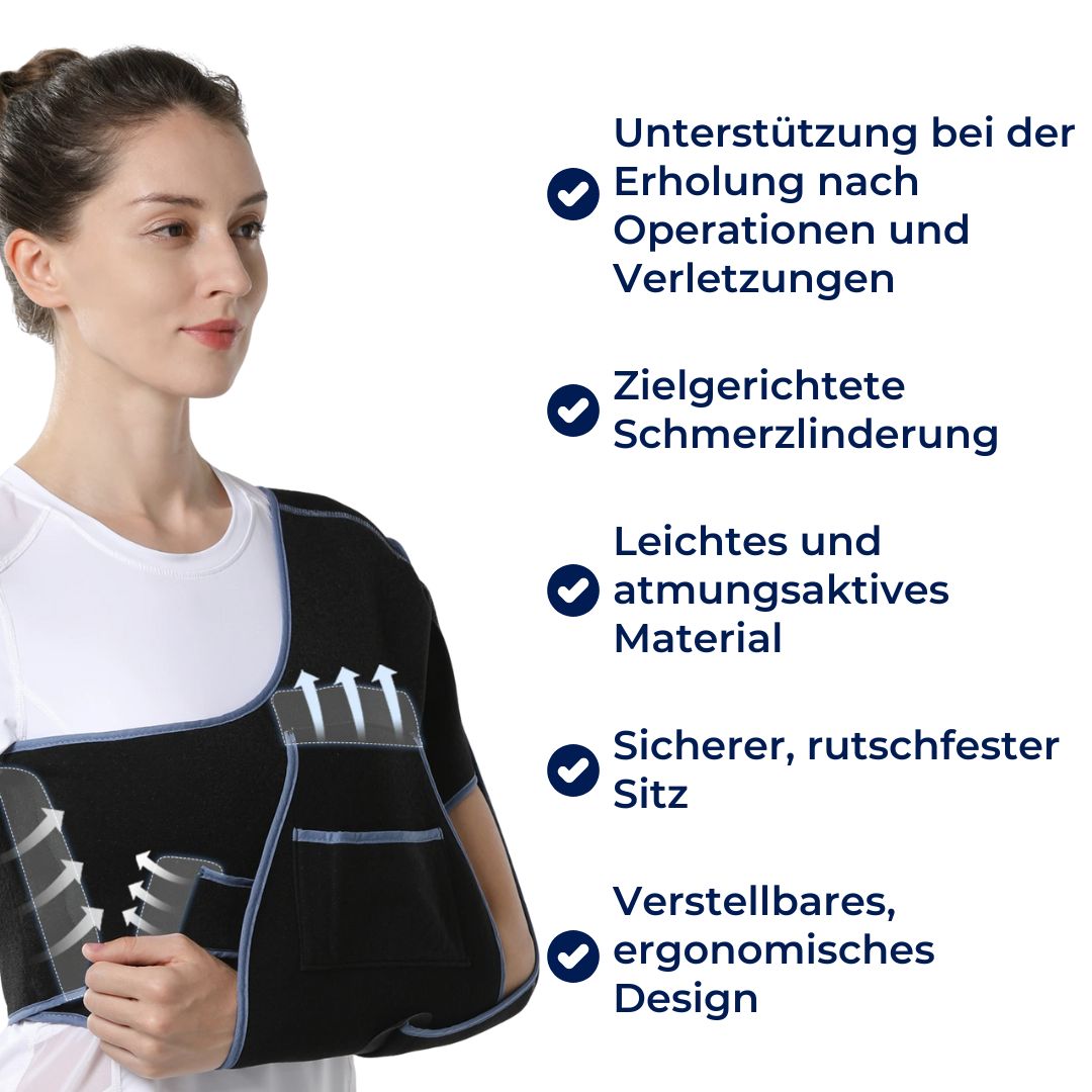 OrthoSecure Exklusiv | Schulterbandage – Verstellbare Unterstützung – Erholung nach OP – Schmerzlinderung – Stabilisierung bei Verletzungen