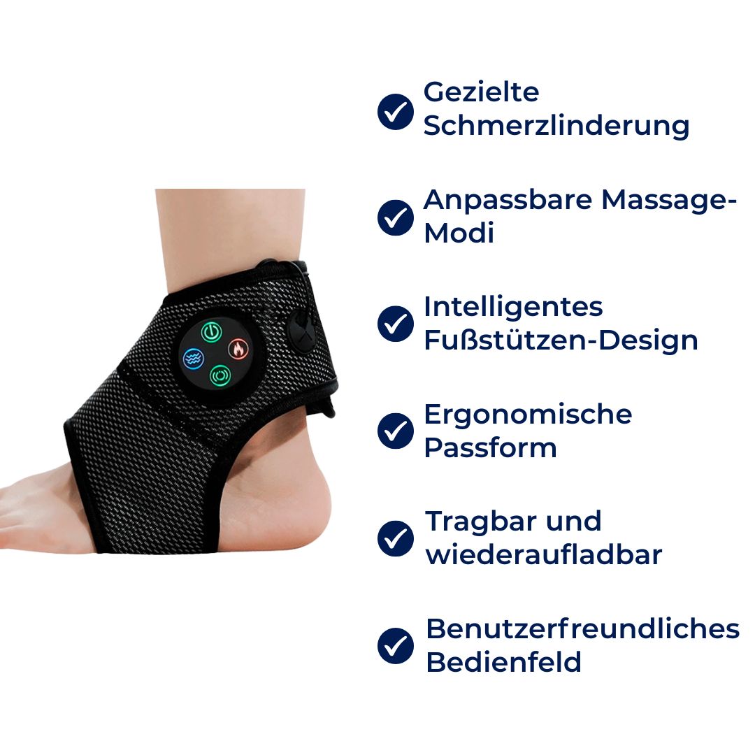 ReliefFlex Exklusiv | Elektrisches Fußmassagegerät – Verstellbare Bandage für Schmerzlinderung & Muskelentspannung am Fußgelenk