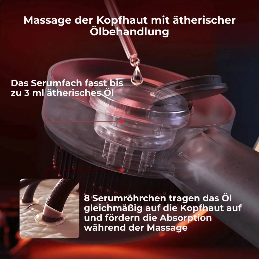 ScalpWunder Exklusiv | 3-in-1 Kopfhautmassagebürste – Haarwachstumsstimulator – Wasserdicht – Rotlichttherapie – Öl-Applikator