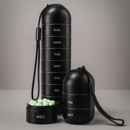 Aluminium Aufbewahrungsbox mit 7 Fächern | Reisebox geeignet für Tabletten & Vitamine | AluBox