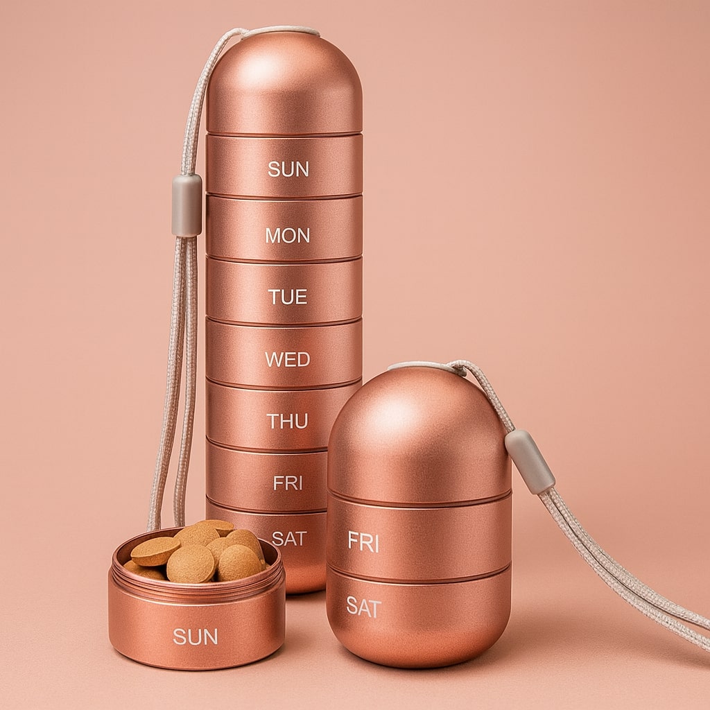 Aluminium Aufbewahrungsbox mit 7 Fächern | Reisebox geeignet für Tabletten & Vitamine | AluBox