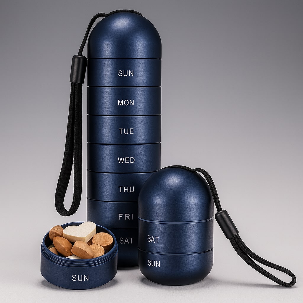 Aluminium Aufbewahrungsbox mit 7 Fächern | Reisebox geeignet für Tabletten & Vitamine | AluBox