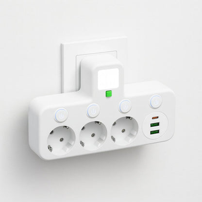 Steckdosenleiste inklusive 3 Steckdose | Mehrfachsteckdose mit USB & Schalter | PowerGrid