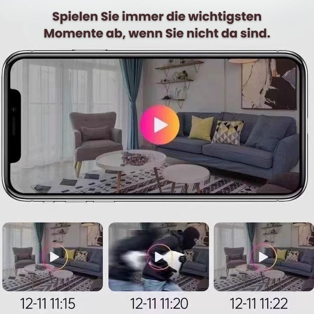 Überwachungskamera für außen & innen | Mini WLAN Kamera mit Live Übertragung auf Handy | Kabellos & Handlich | MiniWächter