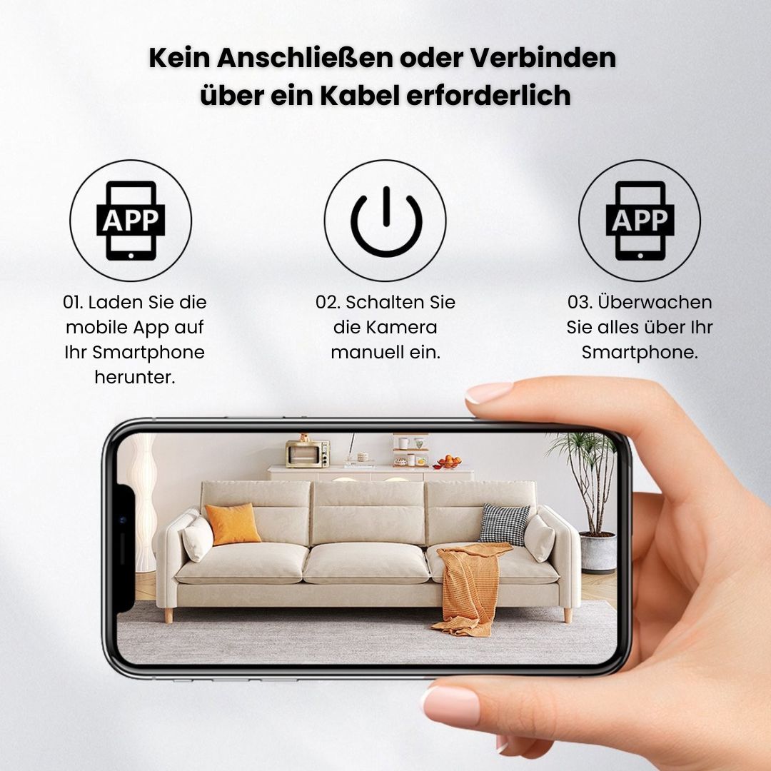 Überwachungskamera für außen & innen | Mini WLAN Kamera mit Live Übertragung auf Handy | Kabellos & Handlich | MiniWächter